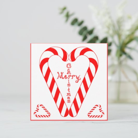 Merry Christmas Cross In Heart Candy Cane 2 Hearts Karte (Stehend Vorderseite)