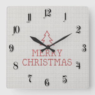 Merry Christmas cross stitch sign Quadratische Wanduhr
