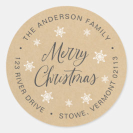 Merry Christmas Custom Kraft Brown Return Addresse Runder Aufkleber