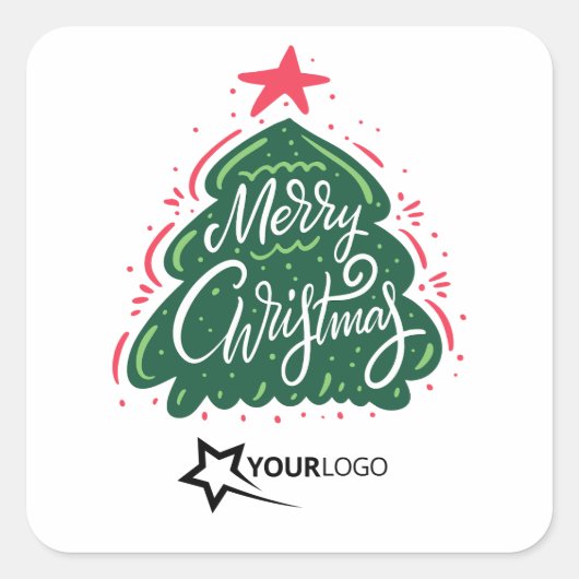 Merry Christmas Custom Logo Business Quadratischer Aufkleber (Vorderseite)