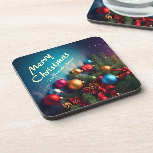 Merry Christmas Custom Personalize Text Getränkeuntersetzer (Linke Seite)