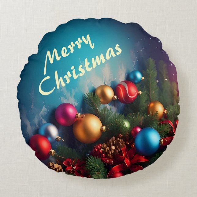 Merry Christmas Custom Personalize Text Rundes Kissen (Vorderseite)