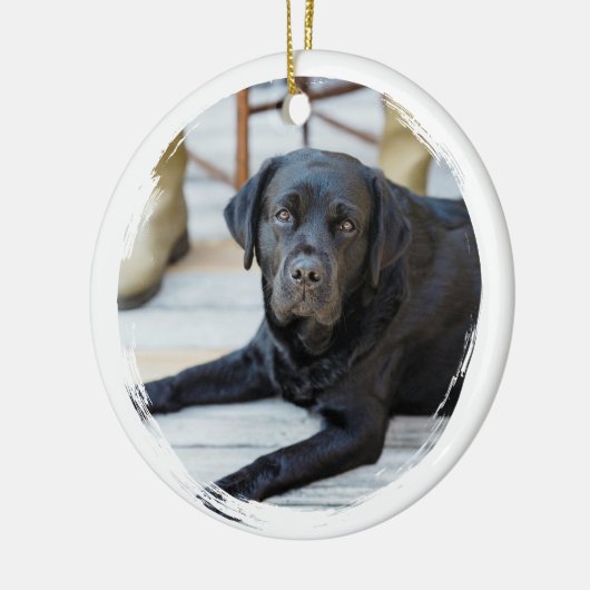 Merry Christmas Custom Photo Dog Pet Modern Blue Keramik Ornament (Links)