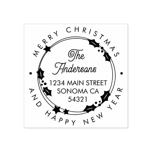 Merry Christmas Custom Script Address Wreath Gummistempel (Prägung)