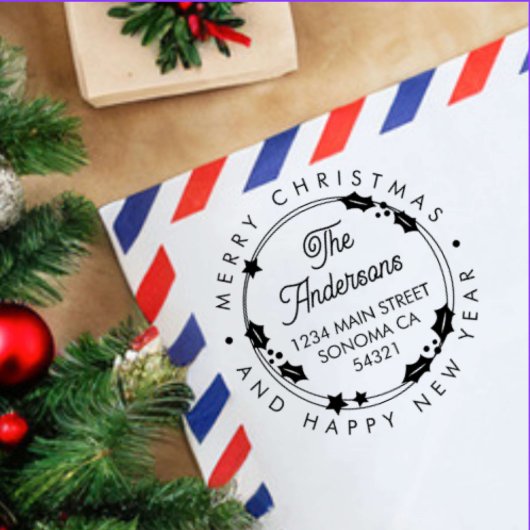 Merry Christmas Custom Script Address Wreath Gummistempel