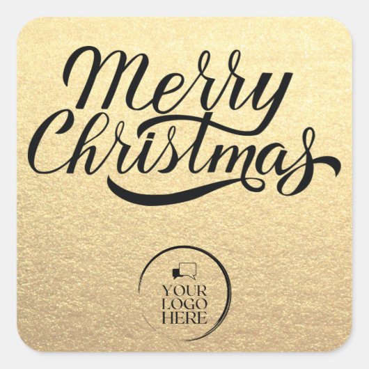 Merry Christmas Custom Simple Gold Business Logo Quadratischer Aufkleber (Vorderseite)