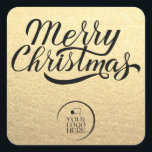 Merry Christmas Custom Simple Gold Business Logo Quadratischer Aufkleber<br><div class="desc">Sie können diesen Aufkleber ganz einfach mit Ihrem Firmenlogo oder einem eigenen Bild personalisieren ODER entfernen. Sie können auch die Hintergrundfarbe so ändern,  dass sie Ihrem Logo oder Ihren Firmenfarben entspricht.</div>