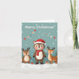 Merry Christmas Cute Animals Christmas Card Dankeskarte