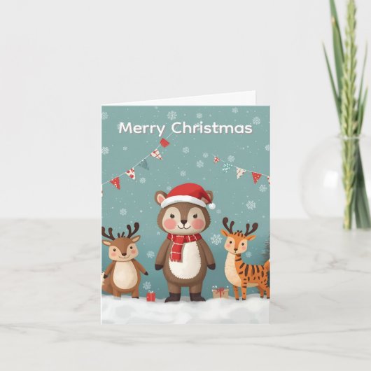 Merry Christmas Cute Animals Christmas Card Dankeskarte (Vorderseite)