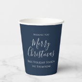Merry Christmas Cute Calligraphy Simple Navy Blue Pappbecher (Rückseite)