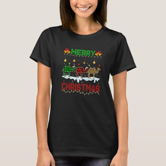 Merry Christmas Cute Camel Xmas Leopard Plaid Sant T-Shirt (Vorderseite)