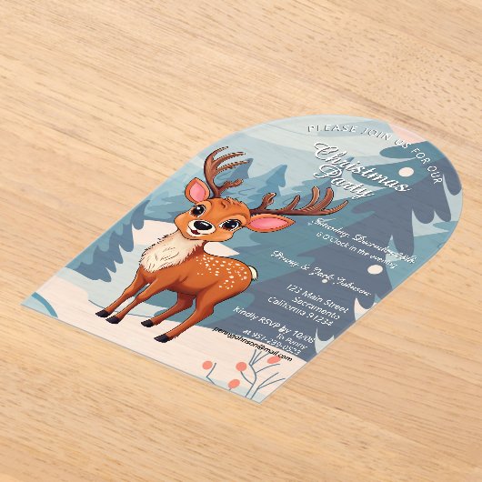 Merry Christmas Cute Cartoon Reindeer in winter Acryleinladungen (Ablage )