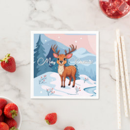 Merry Christmas Cute Cartoon Reindeer in winter  Serviette