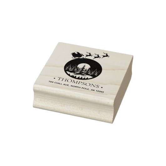 Merry Christmas Cute Custom Santa Sleigh and Trees Gummistempel (Stempel)