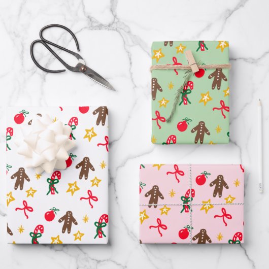 Merry Christmas Cute Doodle Whimsical Pattern Geschenkpapier Set (Vorderseite)