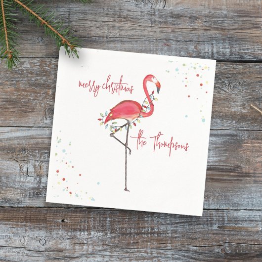 Merry Christmas Cute Festive Flamingo String Light Serviette