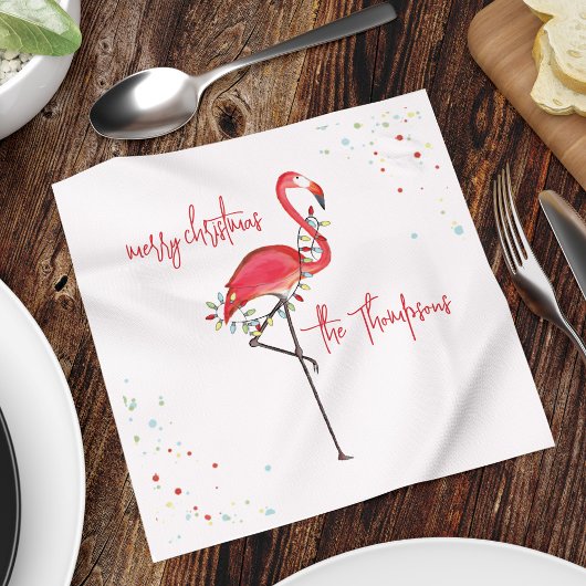 Merry Christmas Cute Festive Flamingo String Light Serviette