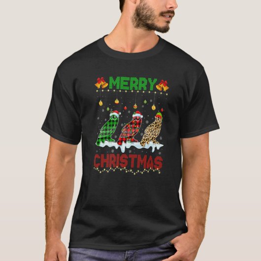 Merry Christmas Cute Owl Xmas Leopard Plaid Santa  T-Shirt (Vorderseite)