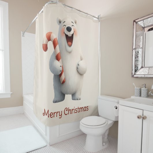 Merry Christmas Cute Polar Bear Design Duschvorhang (Beispiel)