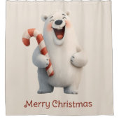 Merry Christmas Cute Polar Bear Design Duschvorhang (Vorderseite)