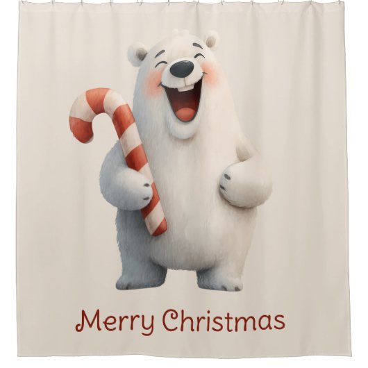 Merry Christmas Cute Polar Bear Design Duschvorhang (Vorderseite)