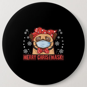 Merry Christmas Cute Pug Dog Breed Furry Button