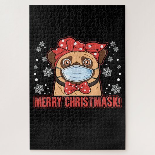 Merry Christmas Cute Pug Dog Breed Furry Puzzle (Vertikal)