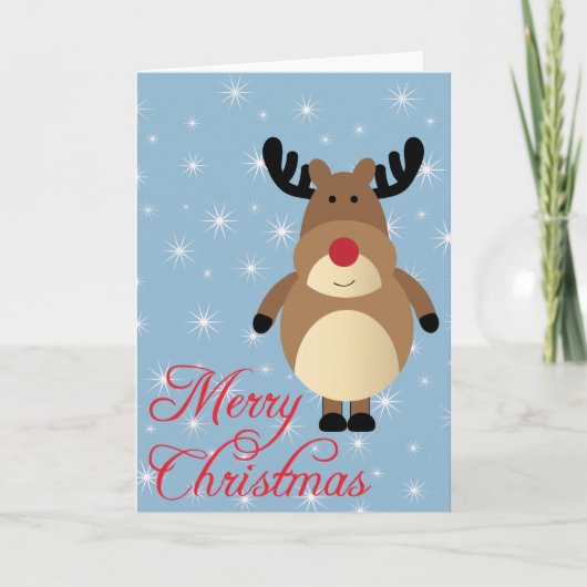 Merry Christmas Cute Reindeer Card Feiertagskarte (Vorderseite)