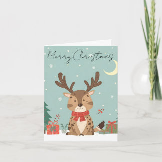 Merry Christmas Cute Reindeer Christmas Card Feiertagskarte