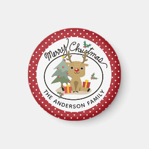 Merry Christmas Cute Reindeer Personalized Name Magnet