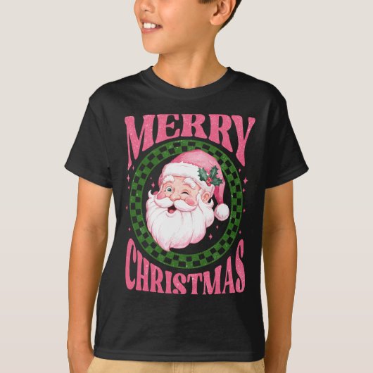 Merry Christmas Cute Santa Nk Retro Glitter T-Shirt (Vorderseite)