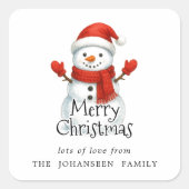 Merry Christmas Cute Snowman Black Typography Quadratischer Aufkleber (Vorderseite)