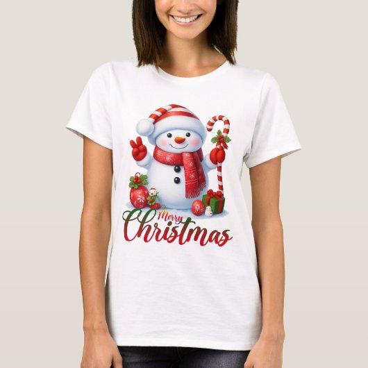 Merry Christmas Cute Snowman Illustration Tee (Vorderseite)