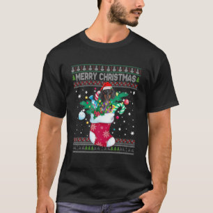 Merry Christmas Dachshund Dog in Sock Pajama Funny T-Shirt