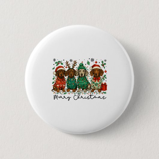 Merry Christmas Dachshund Dog Retro Xmas Puppy Men Button (Vorderseite)
