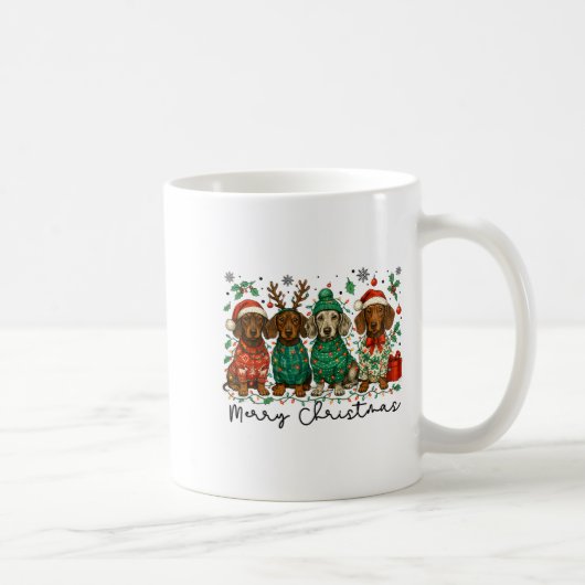 Merry Christmas Dachshund Dog Retro Xmas Puppy Men Kaffeetasse (Rechts)