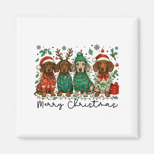 Merry Christmas Dachshund Dog Retro Xmas Puppy Men Magnet (Vorne)