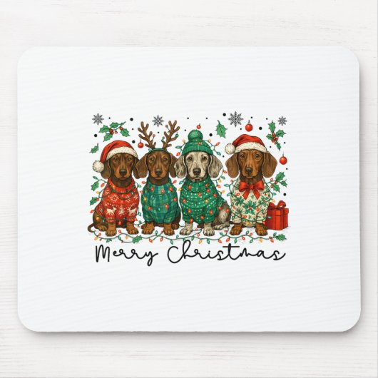 Merry Christmas Dachshund Dog Retro Xmas Puppy Men Mousepad (Vorne)