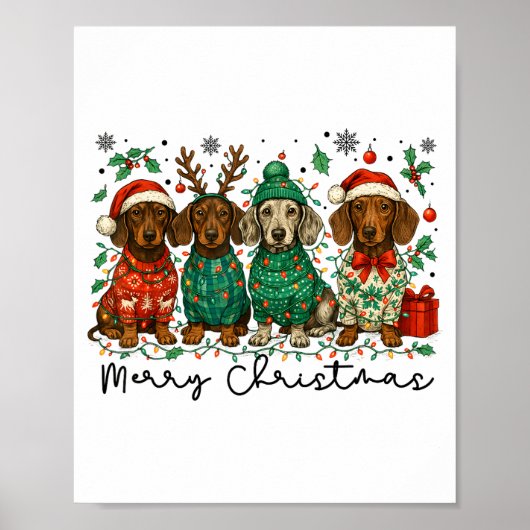 Merry Christmas Dachshund Dog Retro Xmas Puppy Men Poster (Vorne)