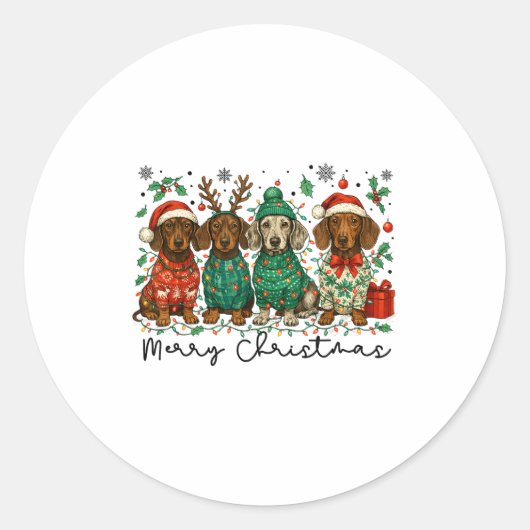 Merry Christmas Dachshund Dog Retro Xmas Puppy Men Runder Aufkleber (Vorderseite)