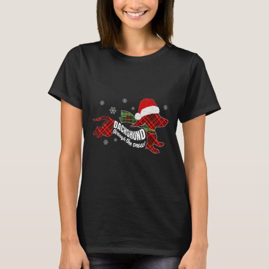Merry Christmas Dachshund Dog Through The Snow Pla T-Shirt (Vorderseite)