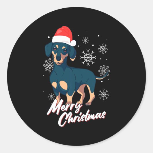 Merry Christmas Dachshund Santa Claus Xmas New Yea Runder Aufkleber (Vorderseite)