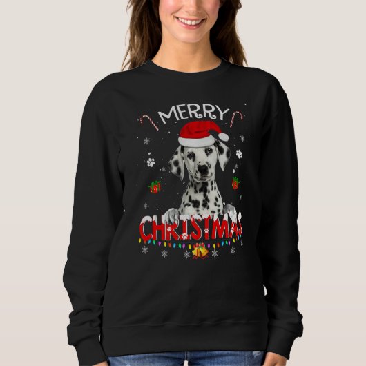 Merry Christmas Dalmatian Dog Santa Hat Lights Xma Sweatshirt (Vorderseite)