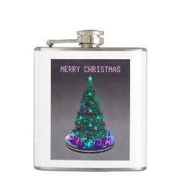 Merry Christmas. Decorated tree with gifts Flachmann