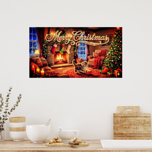 Merry Christmas Decorative Artwork with Kitten Poster (Küche)
