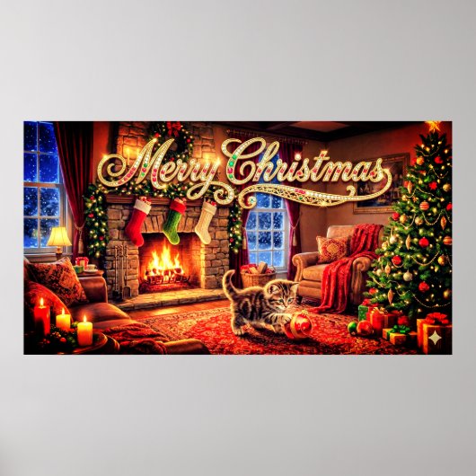 Merry Christmas Decorative Artwork with Kitten Poster (Vorne)