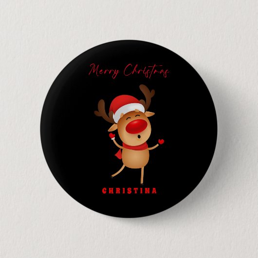 Merry Christmas Deer Cartoon Christmas T Shirt Button (Vorderseite)