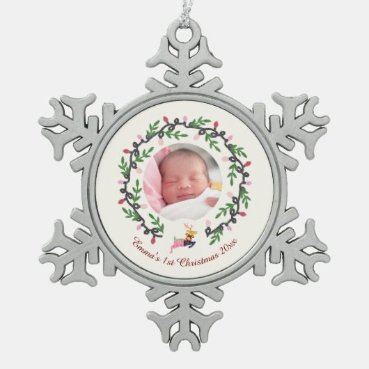 Merry Christmas Deer Cream Customize Schneeflocken Zinn-Ornament (Vorderseite)