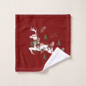 Merry Christmas Deer Dk Red Holiday  Badhandtuch Set (Waschlappen)