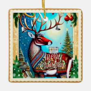 MERRY CHRISTMAS DEER KERAMIKORNAMENT